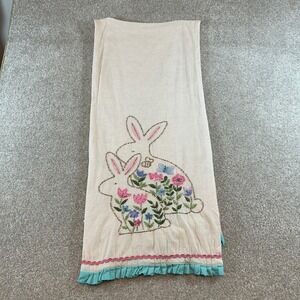 Max Studio Home Easter Bunny Beaded Embroidered Table Runner Cotton Cream